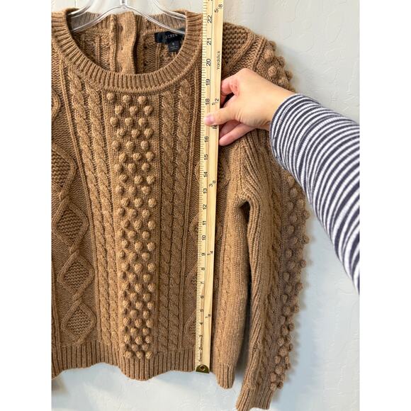 J Crew Sz S Wool Blend Bobble Popcorn Cable Knit Tan Sweater Buttonback - Picture 7 of 11